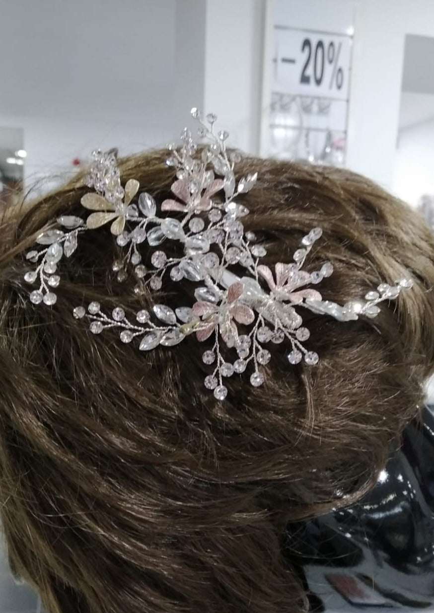 Tocado joya cristal con esmalte rosa