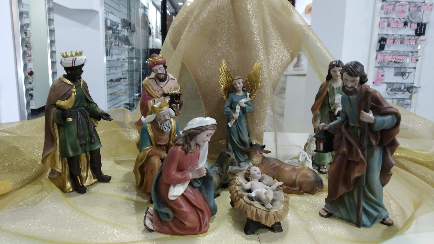 Figura religiosa nacimiento Misterio clásico con Reyes 20 cm.11 piezas