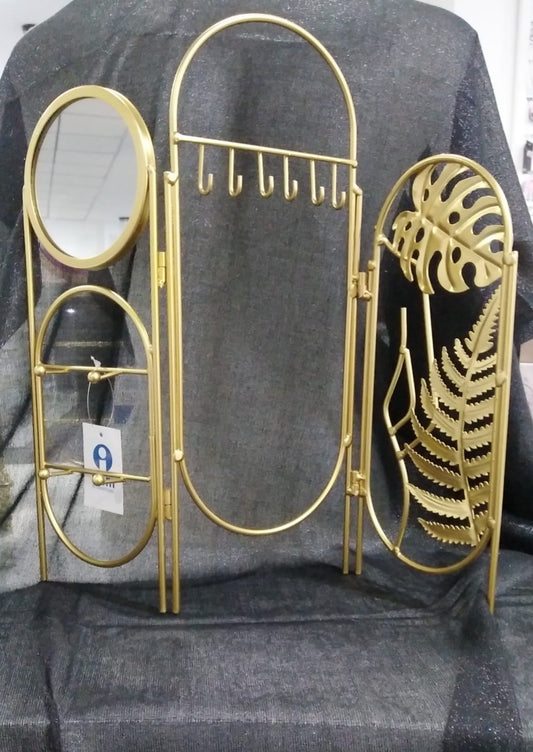 Joyero metal con espejo hojas dorado 41x3x39cm.