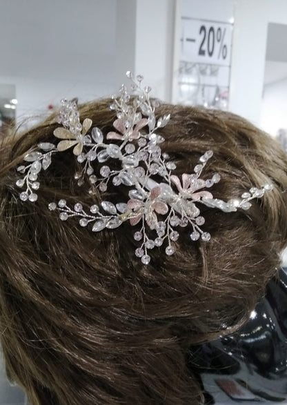 Tocado joya cristal con esmalte rosa