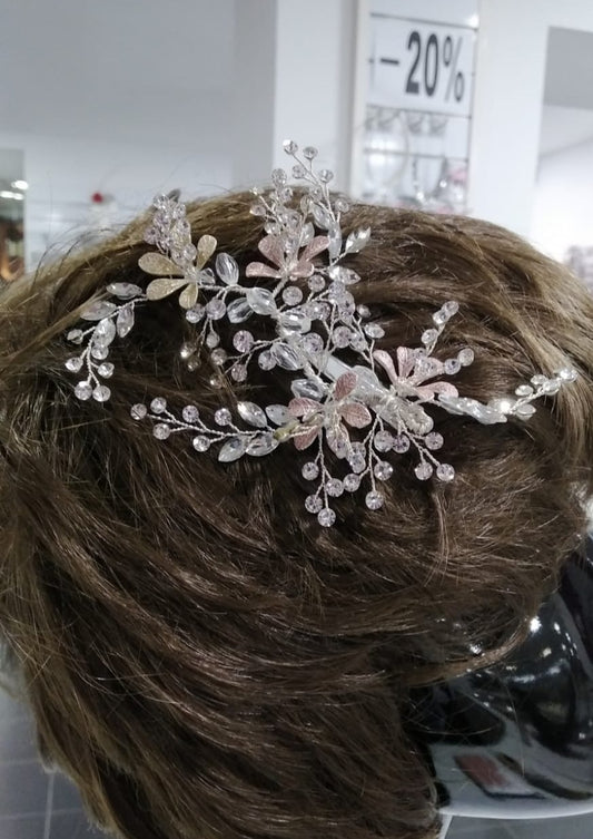 Tocado joya cristal con esmalte rosa