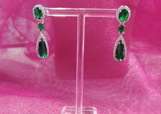 Pendientes cristal verde y circonitas