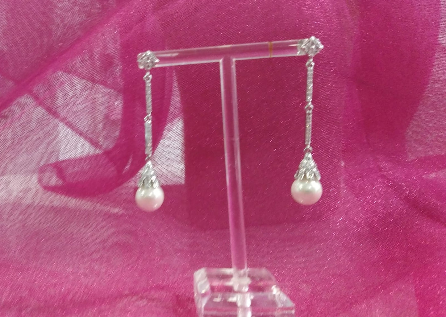 Pendientes largos circonitas y perla