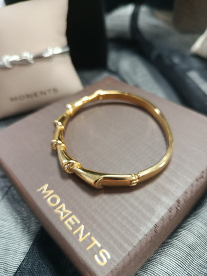 Brazalete acero rígido, dorado y plateado, Moments