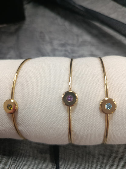 Pulsera rígida acero, círculo con cristal en color, transparente, azul, verde y morado, Moments