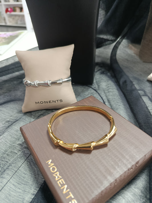 Brazalete acero rígido, dorado y plateado, Moments