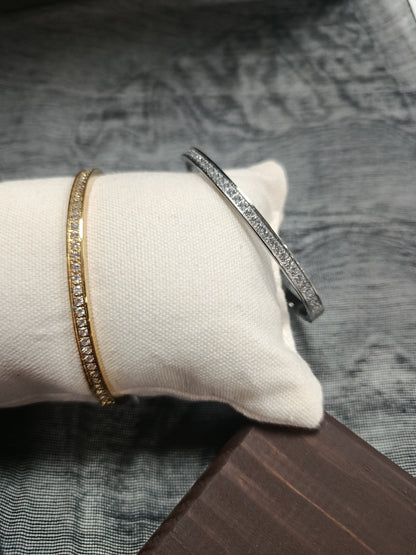 Brazalete rígido acero, plateado y dorado, con cristal, Moments