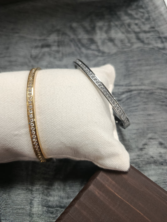 Brazalete rígido acero, plateado y dorado, con cristal, Moments