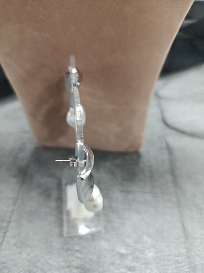 Pendientes acero plateado con perlas, Moments